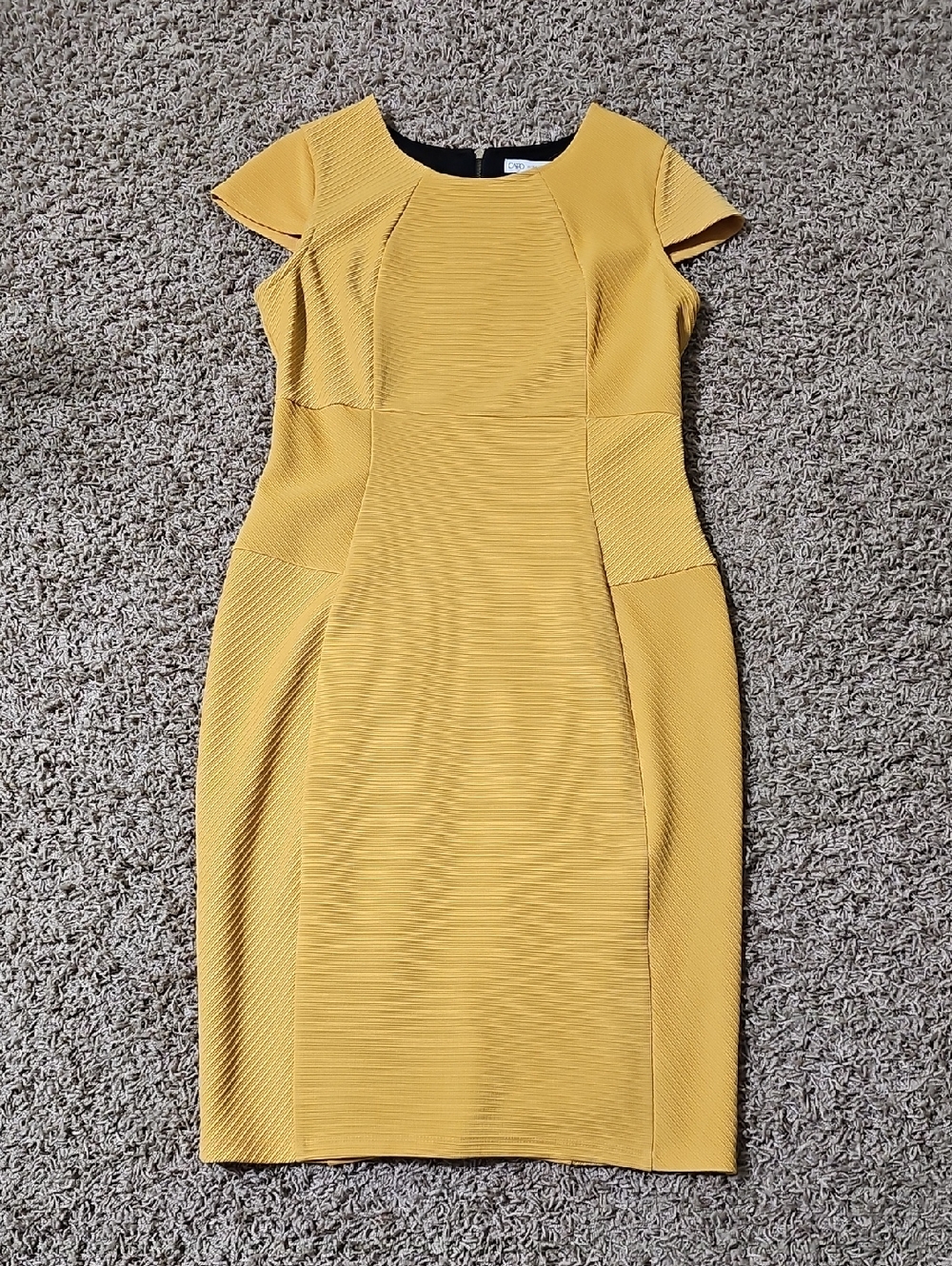 Cato Bodcon Dress Yellow Back Double Zipper 10 Midi Cap Sleeves